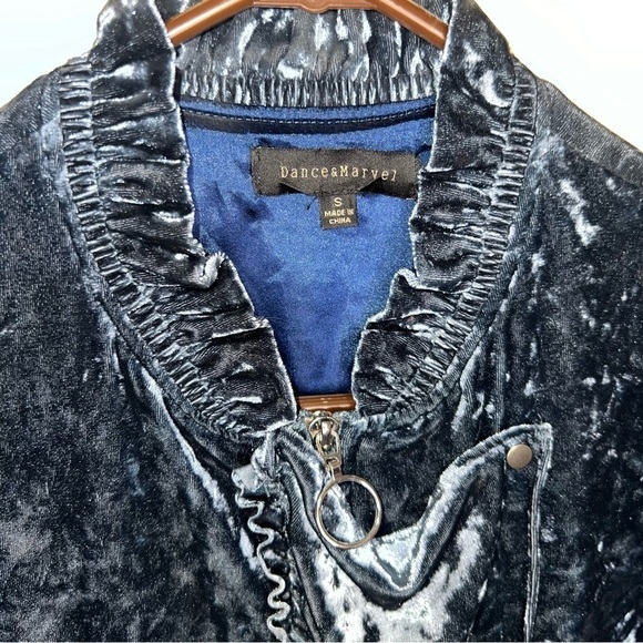 Dance & Marvel Blue Crushed Velvet Ruffled Zip Up Jacket Size Small - Picture 4 of 10